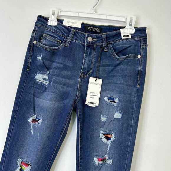 NEW Judy Blue Skinny Fit Jeans Womens Size 29 Mid Rise Patchwork - Picture 4 of 11